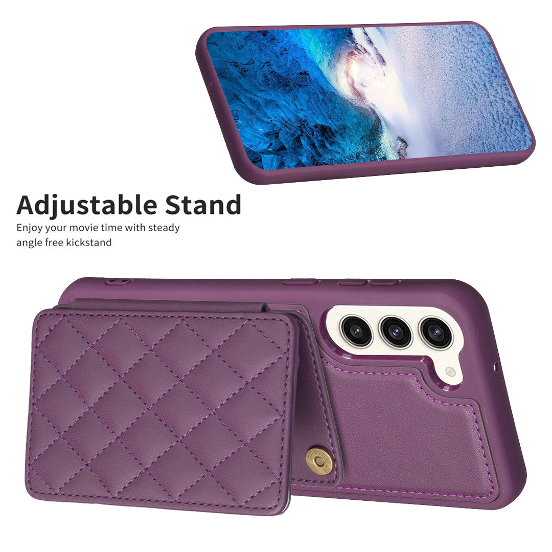 BF25 Leather Coated TPU Cover for Samsung Galaxy S23 Card Slots Phone Case with Kickstand BF25 Leather Coated TPU Cover for Samsung Galaxy S23 Card Slots Phone Case with Kickstand
